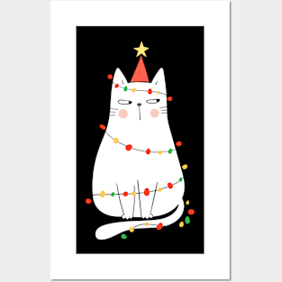 Cute Christmas Cat With Lights - Cool Xmas Gift Posters and Art